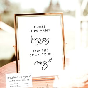 Guess How Many Kisses For The Soon To Be Mrs, Modern Bridal Shower Game, Printable Candy Game, Fun Bridal Shower Game, M2