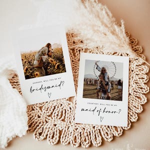 PRINTED + SHIPPED | Bridesmaid Proposal Photo Card | Minimalist Polaroid Will You Be My image 1