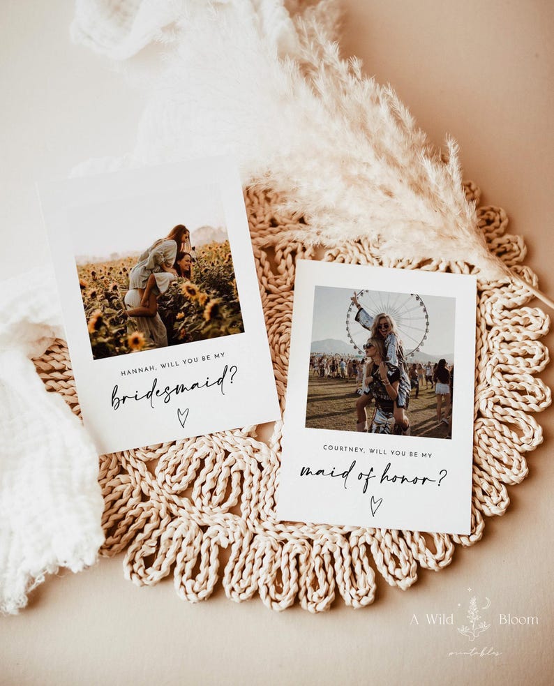 PRINTED + SHIPPED | Bridesmaid Proposal Photo Card | Minimalist Polaroid Will You Be My image 1