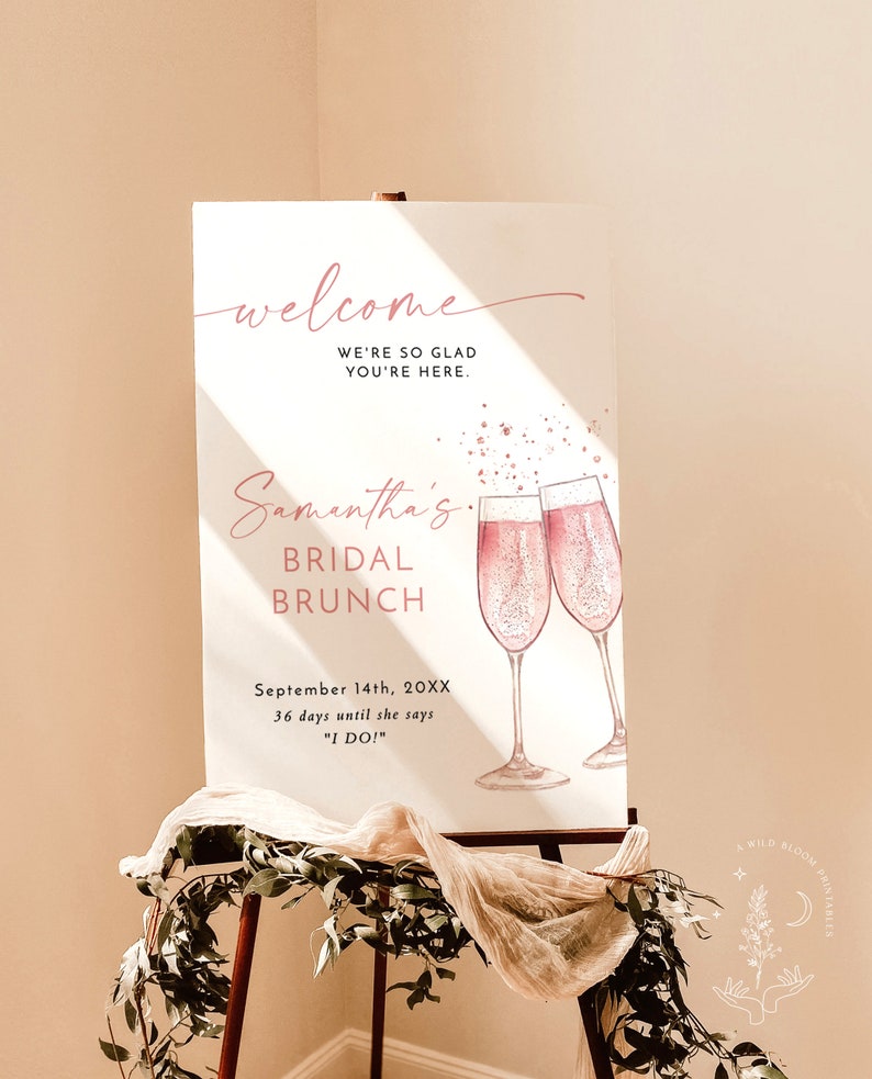 Bridal Shower Welcome Sign Boho Bridal Brunch Welcome Poster Brunch & Bubbly Welcome Sign Boho Shower Welcome Sign Template B2 image 4