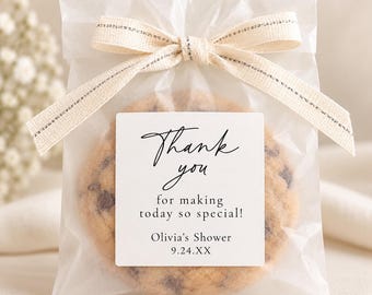 Personalized Thank You Favor Stickers | Baby or Bridal Shower Favor Labels | Square Stickers for Bags Boxes Envelopes