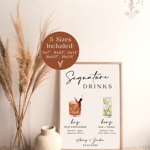 Signature Drinks Sign Template Signature Cocktail Sign Minimalist Wedding Bar Menu Sign His and Hers Bar Sign Editable Template M5 image 6