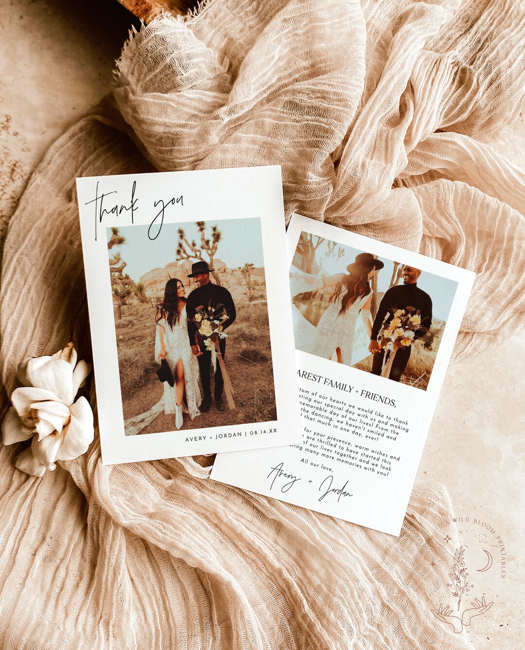 Modern Wedding Thank You Card, Minimalist Photo, Boho, Instant Download ...
