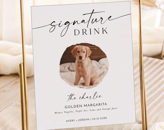Personalized Pet Signature Drink Sign | Pet Portrait Bar Menu | Printed + Shipped