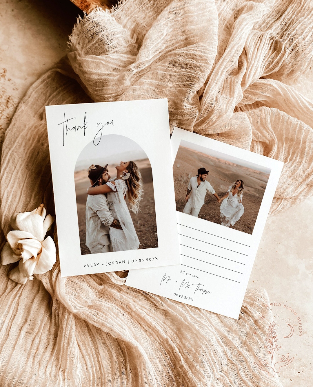 Modern Wedding Thank You Card, Minimalist Photo, Boho, Instant Download ...