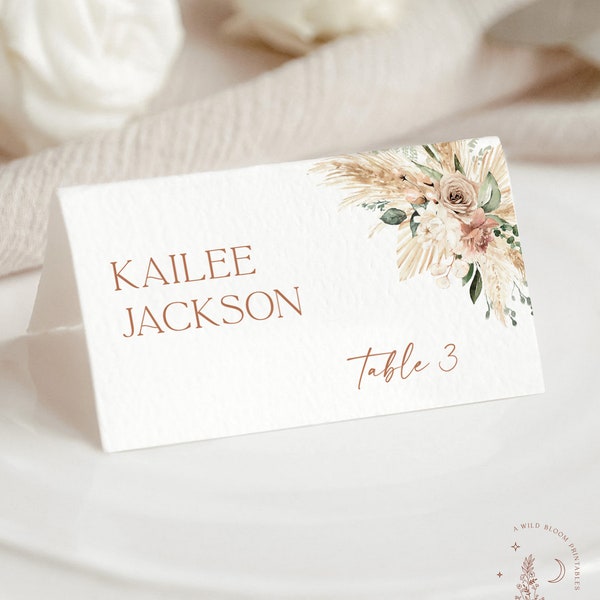 Boho Place Card Template, Wedding Place Cards, Pampas Grass Wedding Place Card Template, Desert Wedding Place Cards, A5