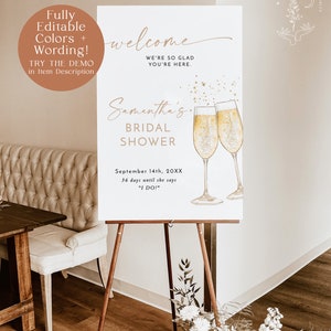 Bridal Shower Welcome Sign Template, Boho Brunch Poster, Brunch and Bubbly, Instant Download, Editable Template, B2 image 2