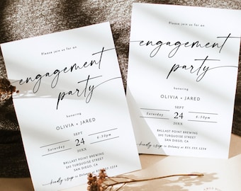 PRINTED + SHIPPED | Black and White Engagement Party Invitation | Modern Minimalist She Said Yes M9