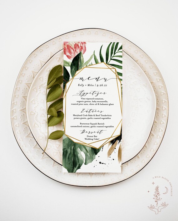 Tropical Wedding Menu Template Palm Leaf Menu Card Etsy Denmark