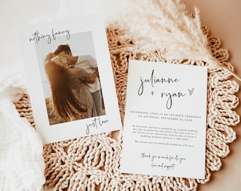 Photo Wedding Announcement, Photo Elopement Announcement, Nothing Fancy Just Love, Private Wedding Invite, Minimalist Elopement Card