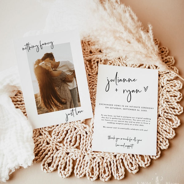 Photo Wedding Announcement | Photo Elopement Announcement | Nothing Fancy Just Love | Private Wedding Invite | Minimalist Elopement Card