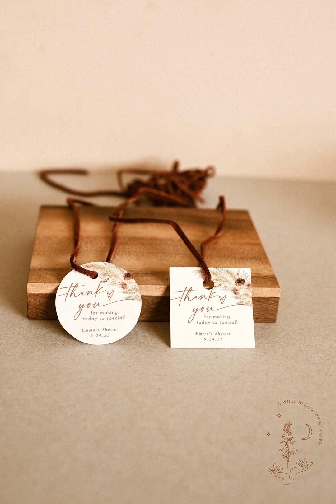 Boho Thank You Tags, Pampas Grass Shower Thank You Favor Tags ...