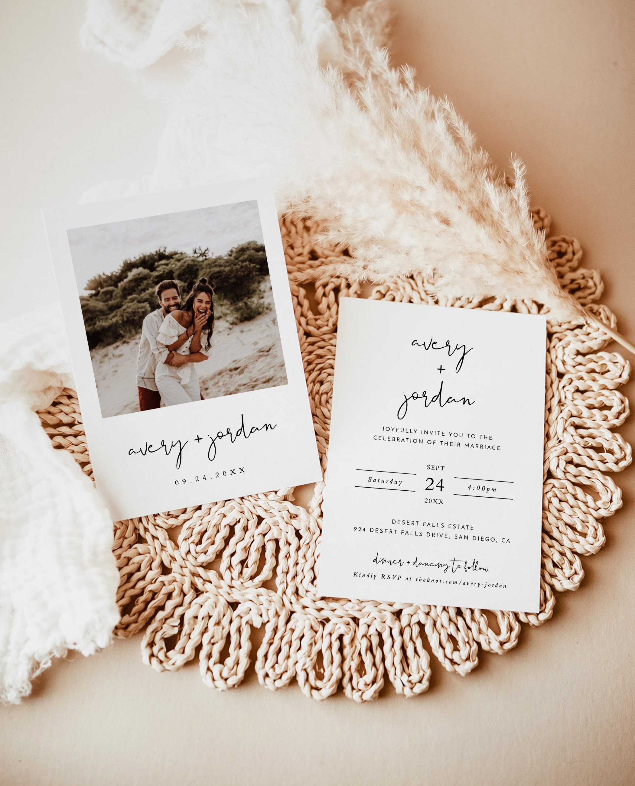 Minimalist Wedding Invitation Template, Editable Minimalist Wedding Invite, Modern Wedding Invite, Photo Wedding Invitation, M4