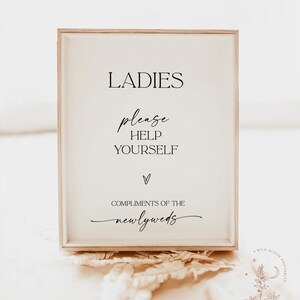 Wedding Bathroom Basket Sign, Ladies Bathroom Sign Template, Ladies Room Sign, Wedding Bathroom Sign, Modern Minimalist Wedding, D1