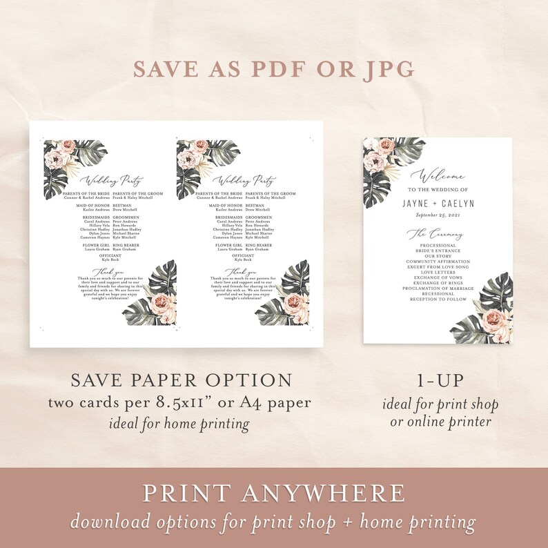 Editable Wedding Program Template Printable Order of Service - Etsy