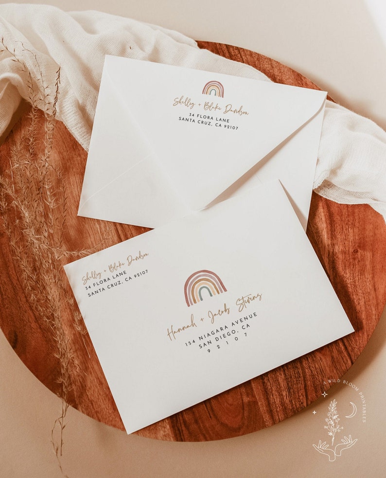 Boho Rainbow Envelope Address Template Watercolor Rainbow Etsy