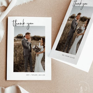 Photo Thank You Card, Folded Thank You Card, Modern Minimalist Wedding Thank You Card, Boho Thank You Card, Editable Template, M2