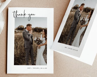 Photo Thank You Card | Folded Thank You Card | Modern Minimalist Wedding Thank You Card | Boho Thank You Card | Editable Template | M2