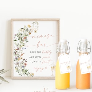 Bridal Shower Mimosa Bar Sign, Wildflower Mimosa Bar Sign, Bridal Brunch Mimosa Bar, Mimosa Juice Tags, Blush Floral Bridal Shower, W1