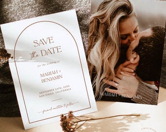 Photo Save the Date Template, Modern Save the Date Template, Minimal Save the Date, Boho Arch Save the Date Card, Editable Template, D1