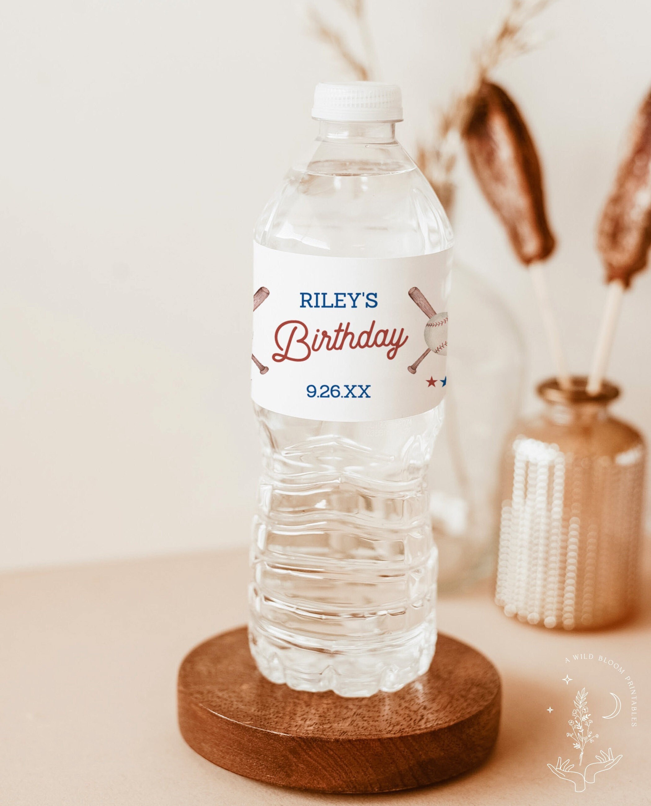Rookie Of The Year First Birthday Water Bottle Labels Template, Baseball Party Favors, Boy 1st Birthday Decor, Printable Water Bottle Labels