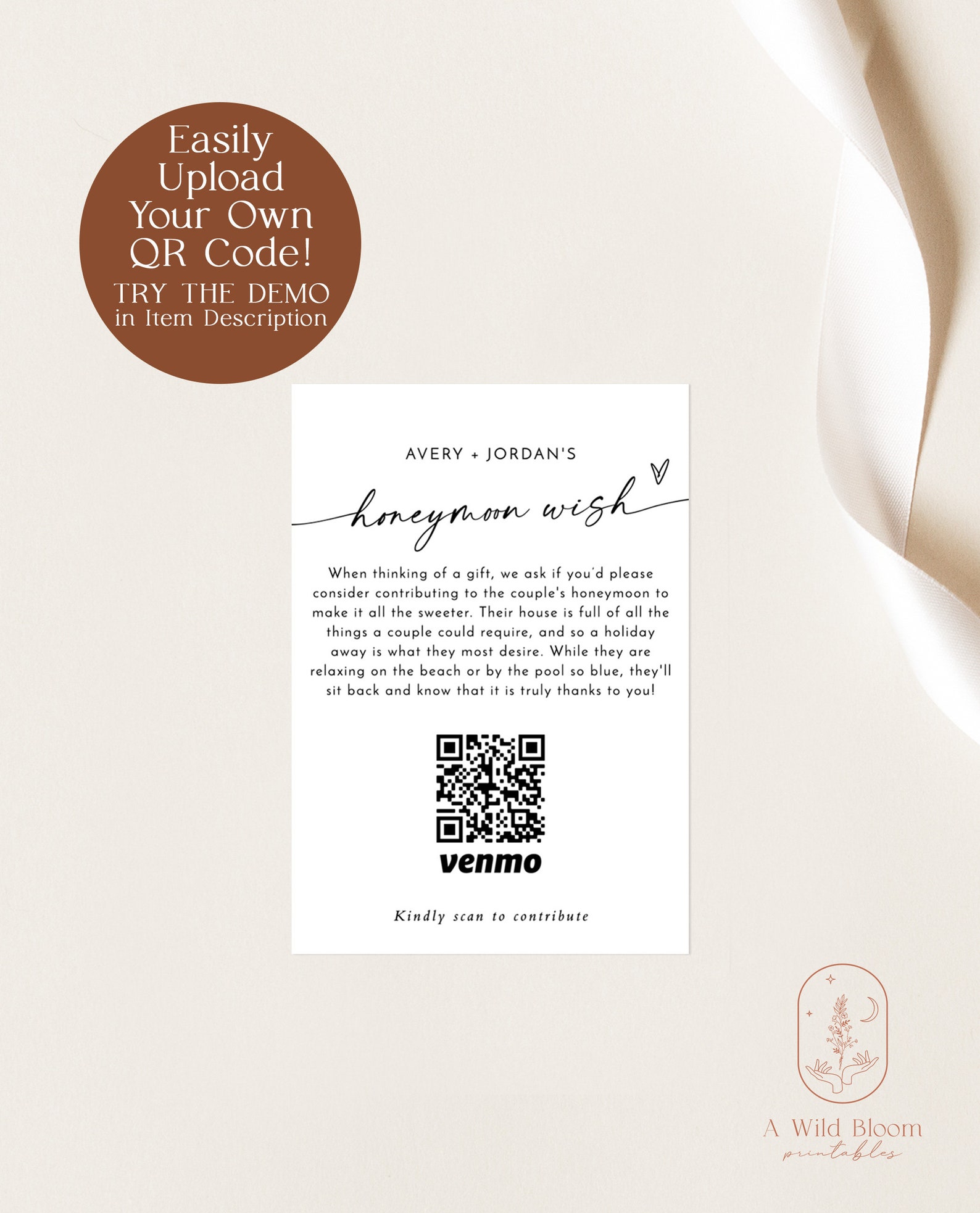 Honeymoon Fund Card Template Honeymoon Wish Insert - Etsy