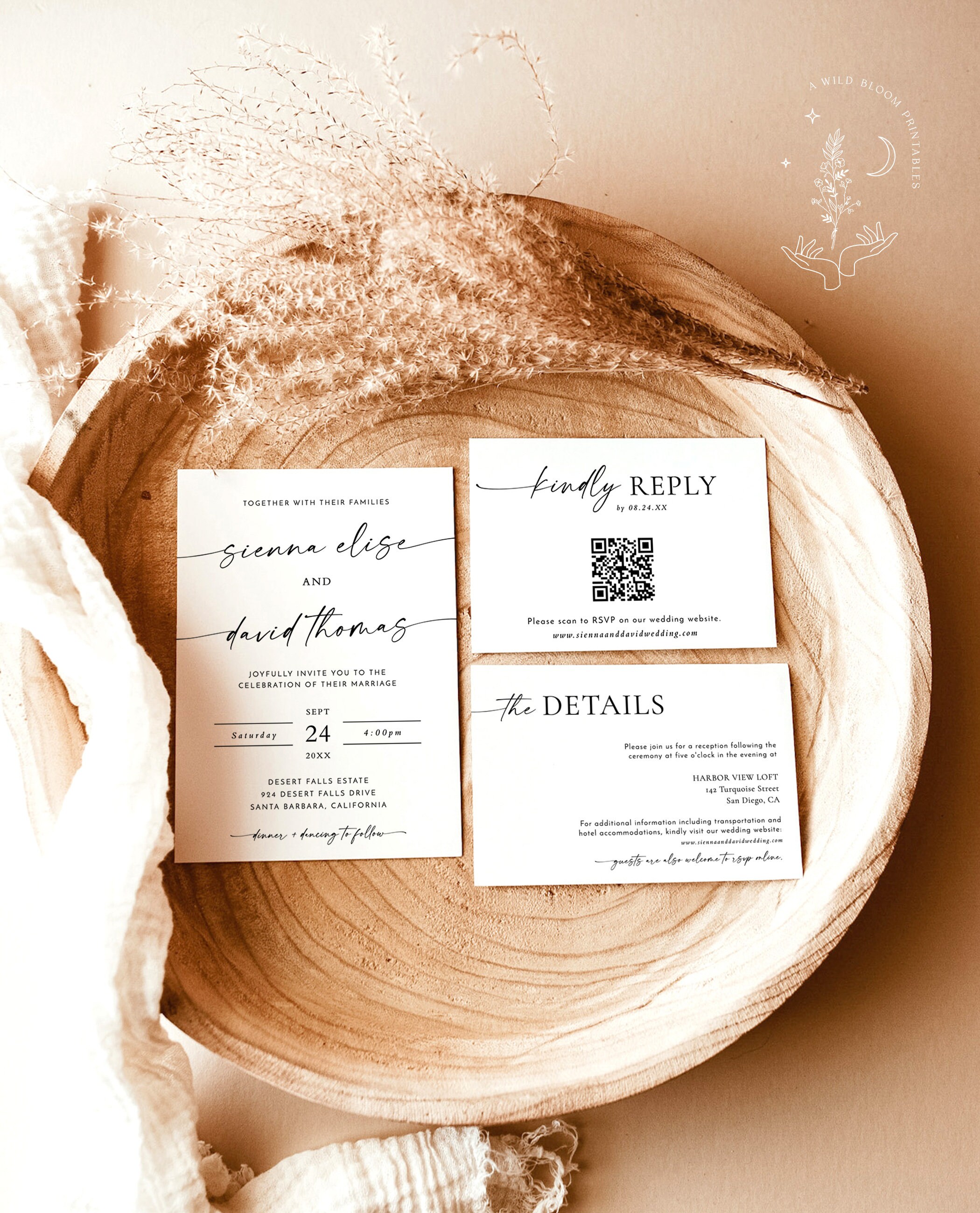 Photo Wedding Invitation Suite Template, Modern Invite Set