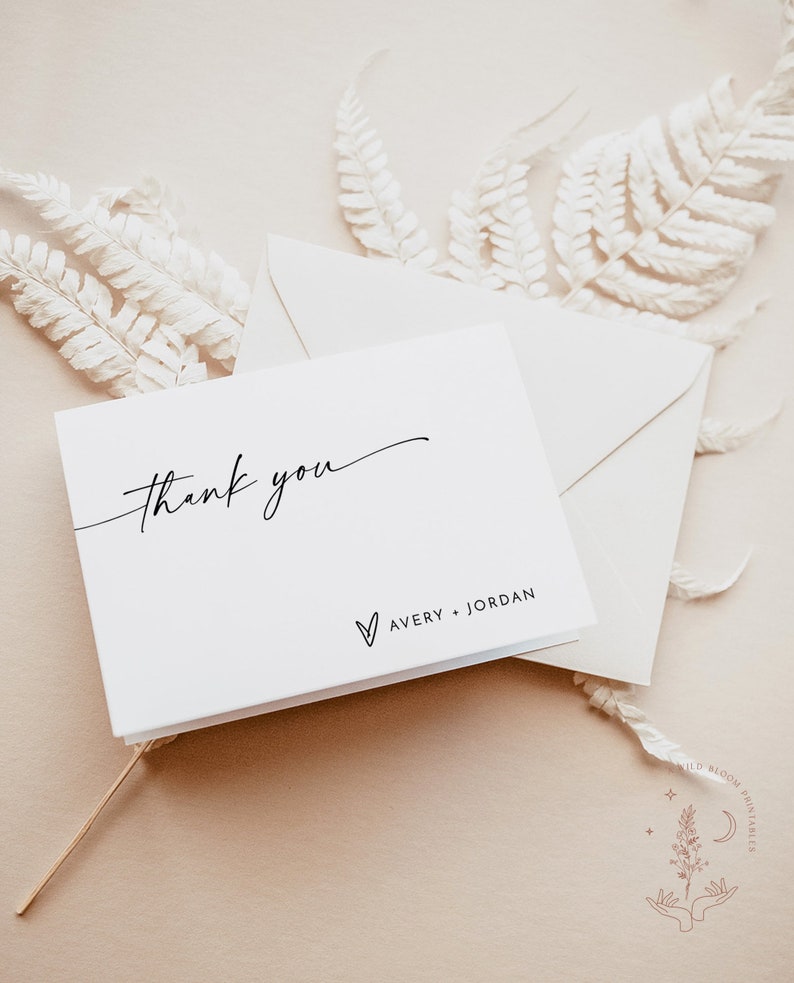 Minimalist Thank You Card, Thank You Card, Bridal Shower Thank You Cards, Modern Minimalist Wedding, Editable Template, M9 image 2