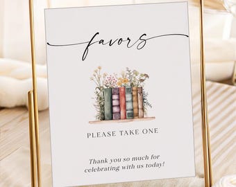 PRINTED + SHIPPED | Wedding Favor Sign | Book Favors Table Decor | Bridal Shower Guest Book Sign | Floral Library Theme