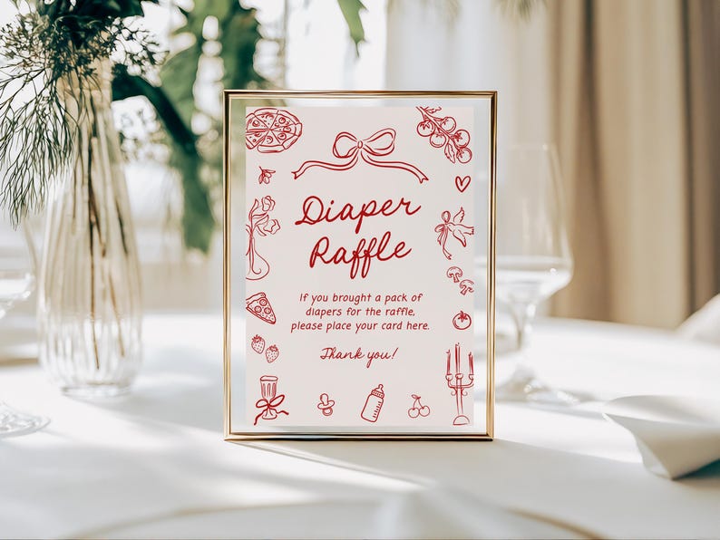 Tablecloth Raffle PRINTED + SHIPPED | Diaper Raffle Sign 8x10 | Red Bow Baby Shower S3 - Etsy