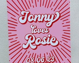 Retro Wedding Welcome Sign: Red & Pink, Alternative Wedding (Printed or Digital)