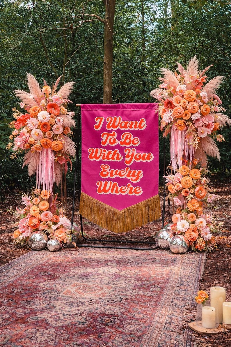 Fringed Velvet Wedding Banner: Custom Fabric Sign image 2