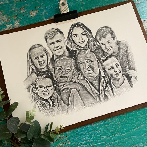 Grandchildren Portrait, Gift for Grandparent, Grandparent Gift, Pencil  Sketch, Family Sketch, Pencil Drawing, Drawing of Photo, Grandchild 