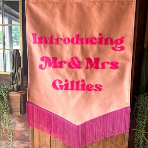 Velvet Wedding Banner, Wedding Backdrop, Fringed Velvet Wedding Sign, Velvet Banner Flag, Fabric Signage, Alternative Wedding