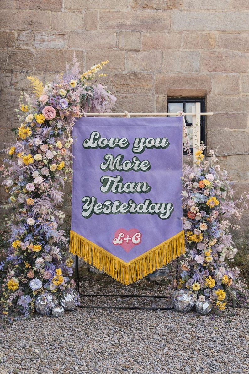 Fringed Velvet Wedding Banner: Custom Fabric Sign image 3