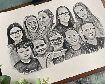 Grandchildren Portrait, Gift for Grandparent, Grandparent Gift, Pencil  Sketch, Family Sketch, Pencil Drawing, Drawing of Photo, Grandchild 