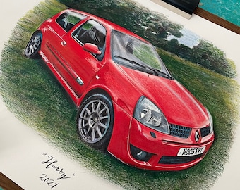 車のスケッチ、車のイラスト、車好きへのギフト、レーシングカーの絵、ヴィンテージカーのカラーイラスト、パーソナライズされたスケッチ、新車ギフト