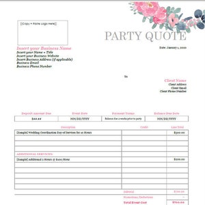 Price Quote Template (PDF PRINTABLE + EDITABLE) Proposal Estimate Form for Client Services Business