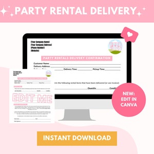 Party Rentals Delivery Confirmation Agreement Form (Event Planners/Party Planners/Balloon Business) Editable, Custom, Instant download CANVA