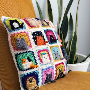 Many Cats Square - ENGLISH - Crochet Pattern PDF - Granny Square Afghan Block