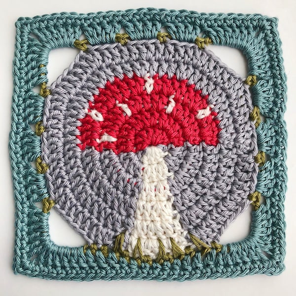 Toadstool Square - Crochet Pattern PDF - Granny Square Afghan Block