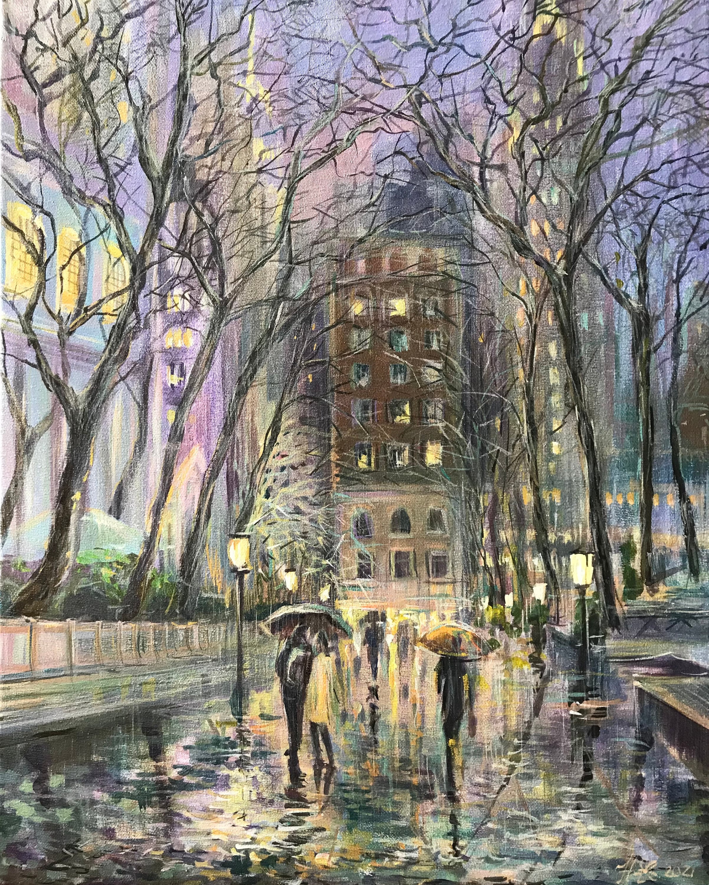 原画#3662　雨　ニューヨーク　アート　水彩画　ドローイング　インテリア　絵画 原画#3662 雨 ニューヨーク アート 水彩画 ドローイング