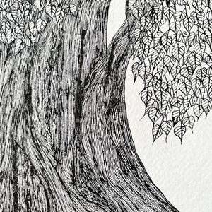 Tree Trunk Ink Original Ink Tree Drawing: Hand-drawn Botanical Art on Textured Paper ...