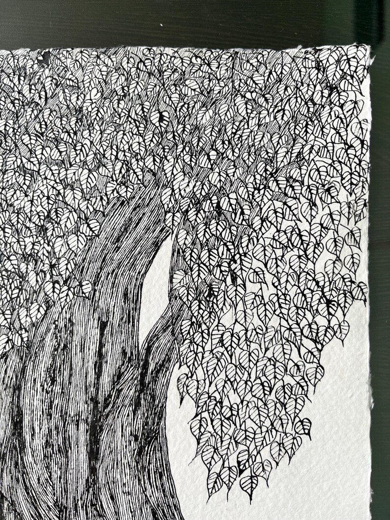 Original Ink Tree Drawing: Hand-drawn Botanical Art on Textured Paper ...