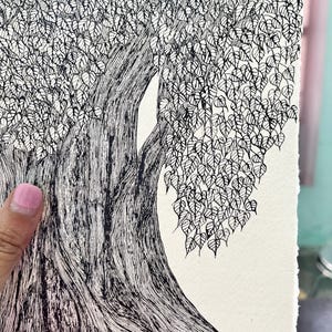 Tree Trunk Ink Original Ink Tree Drawing: Hand-drawn Botanical Art on Textured Paper ...