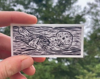 Otter Linocut Vinyl Sticker