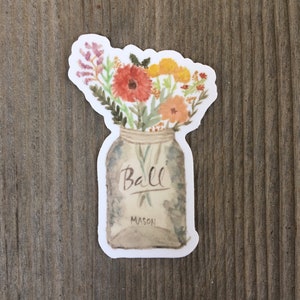 Floral Mason Jar Vinyl Sticker