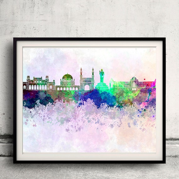 Hyderabad Skyline In Watercolor Background Instant Download Etsy