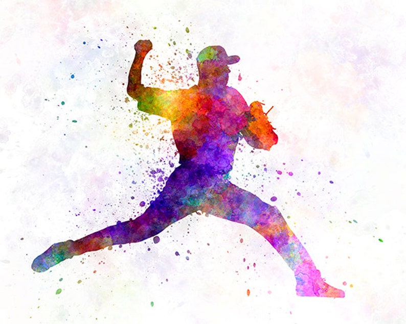 Baseball player throwing a ball in watercolor INSTANT DOWNLOAD | Etsy