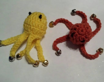 Crochet Starfish Toy with Bells, Yellow squid, Orange squid, crochet, crochet starfish, Squid, Crochet squid, Gifts for pets, Amigurumi